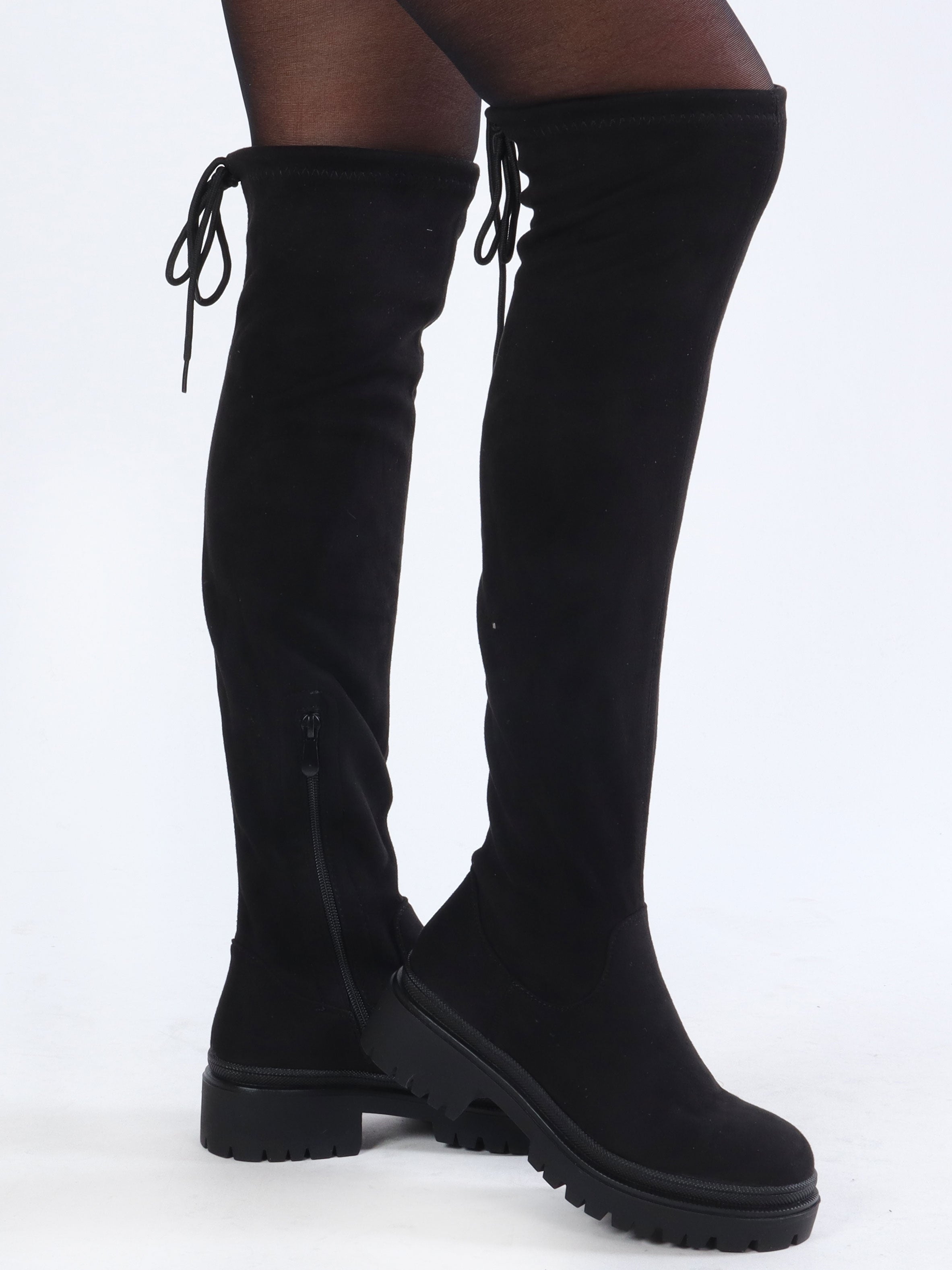 Salma - Overknee stövlar i mocka-look - Black